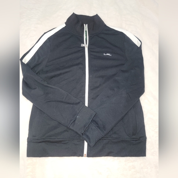 Lauren Ralph Lauren Black Zip Up Sweater with Sporty Stripes - Picture 1 of 10